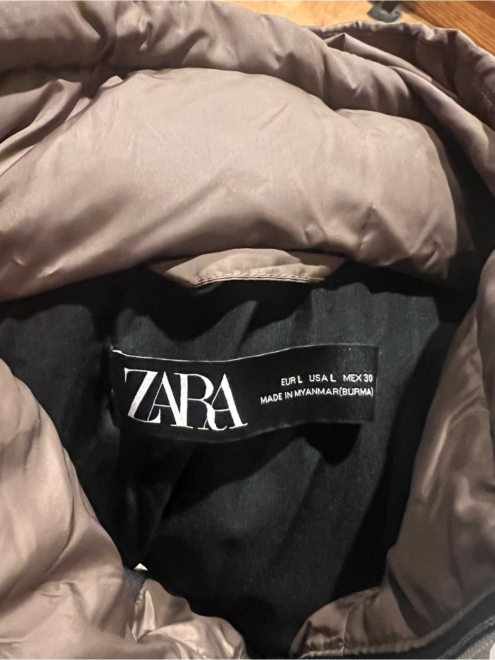 ZARA Quilted Puffer Jacket in Cocoa Brown with Black Hardware